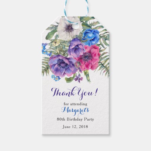 Image of Anemone Flower Floral 80th Birthday Thank You Gift Tags