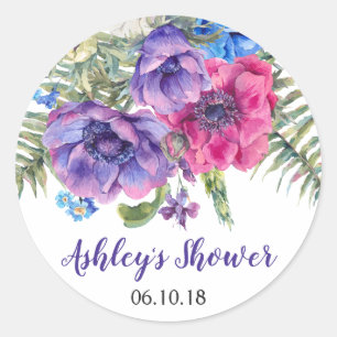 Anemone Flower Floral Bridal Shower Classic Round Sticker