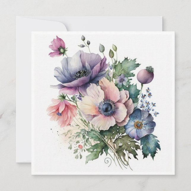Anemone Flowers Bouquet Greetings Card (Front)