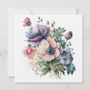 Anemone Flowers Bouquet Greetings Card