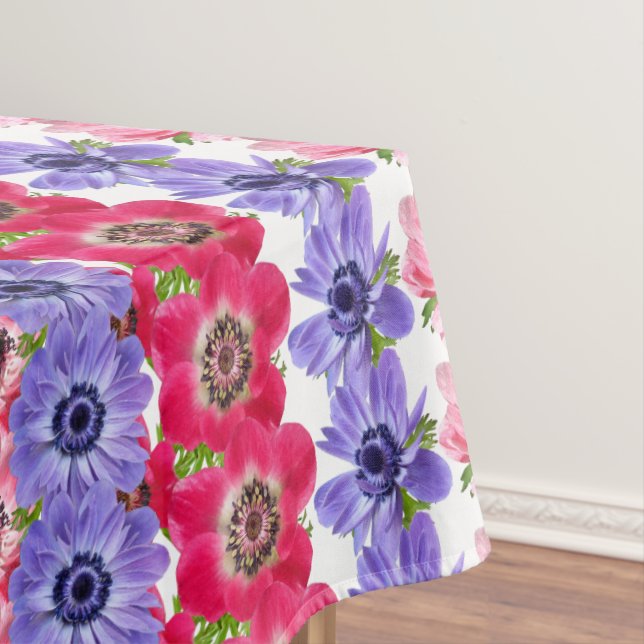 Anemone Flowers Elegant Floral Rectangle Tablecloth (In Situ)