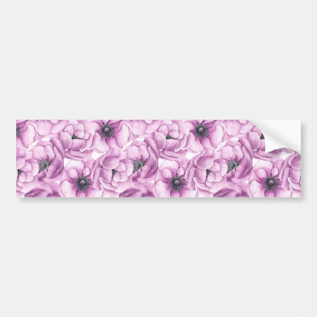 Anemone flowers watercolor pattern bumper sticker (Front)
