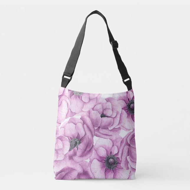 Anemone flowers watercolor pattern crossbody bag (Front)