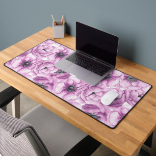 Anemone flowers watercolor pattern desk mat