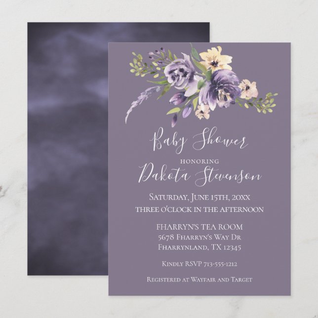 Anemone Garden Cream Purple Boho Baby Shower Invitation (Front/Back)