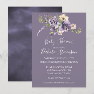 Anemone Garden Cream Purple Boho Baby Shower Invitation