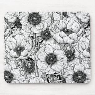 Anemone garden in black and white mouse mat