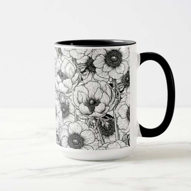 Anemone garden in black and white mug (Right)