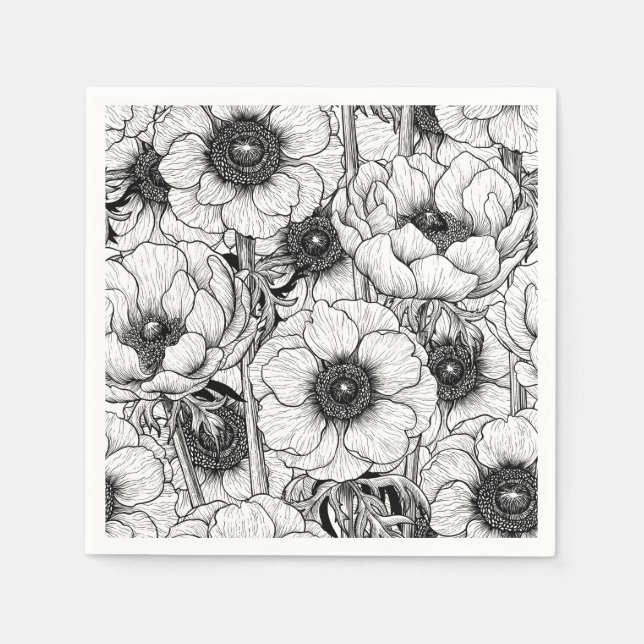 Anemone garden in black and white napkin (Front)