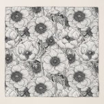 Anemone garden in black and white scarf<br><div class="desc">Anemone flowers drawn in Illustrator,  seamless vector pattern.</div>