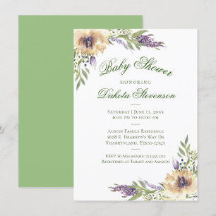 Anemone Greenery Floral Boho Chic Baby Shower Invitation