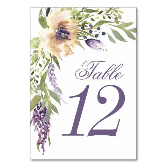 Anemone Greenery Garden Floral Boho Modern Wedding Table Number (Front)