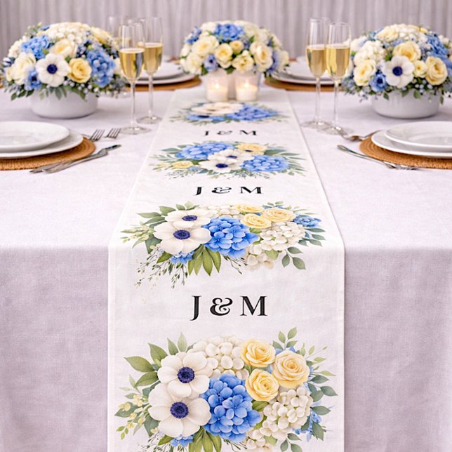 Anemone Hydrangea Floral Wedding Monogram Fabric (Creator Uploaded)