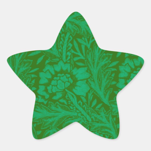 Anemone in Forest Green, a William Morris pattern Star Sticker (Front)