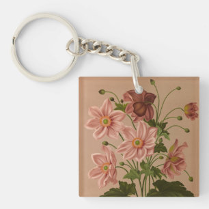 Anemone Japonica Rosea Exquisite Vintage Botanical Key Ring