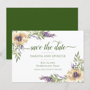 Anemone Lavender Purple Cream Boho Greenery Floral Save The Date