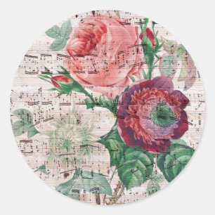 Anemone Music Shabby Chic Classic Round Sticker