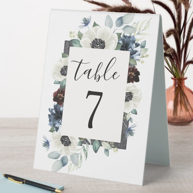 Anemone Navy Blue and Burgundy Boho Wedding Number (In SItu (Table))