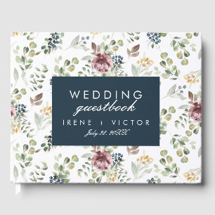 Anemone Navy Blue Wedding Personalised Flower Guest Book