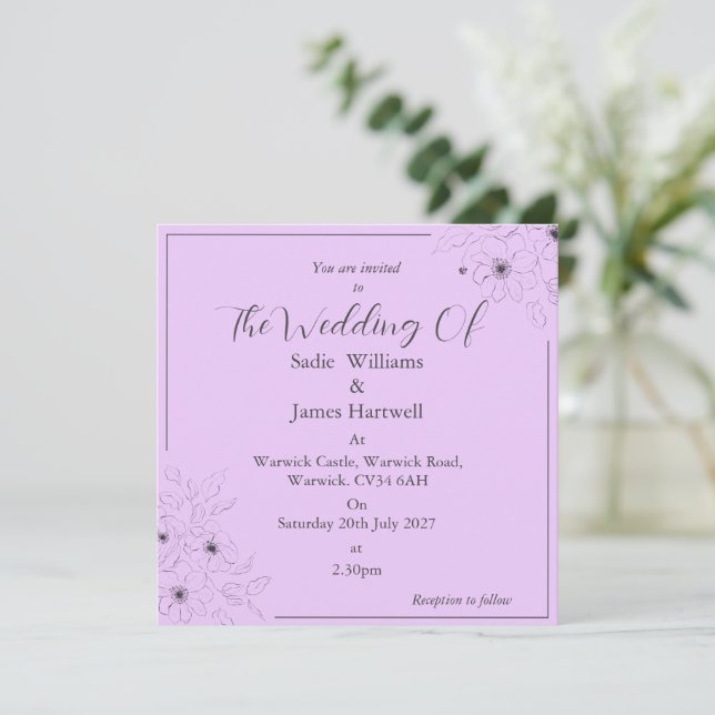 Anemone on Light Lilac Invitation (Standing Front)