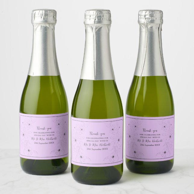 Anemone on Light Lilac Mini Wine Bottle Label~ Sparkling Wine Label (Bottles)