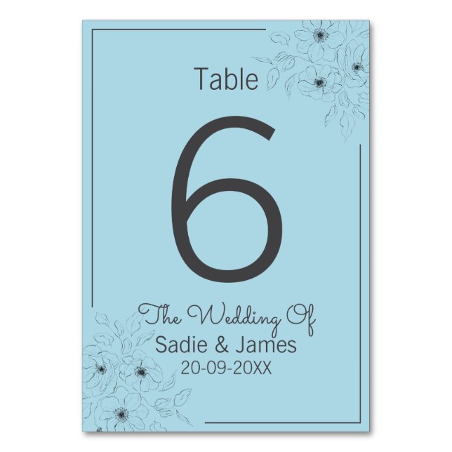 Anemone on Pale Blue background Table Number Card* (Front)