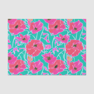 Anemone Painting Pattern Pink & Aqua Floral  Tissue Paper