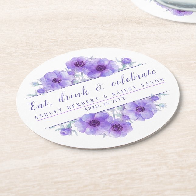 Anemone purple flower celebration coasters (Angled)