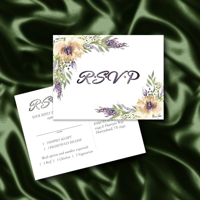 Anemone RSVP Entree Greenery Floral Boho Modern Postcard (Creator Uploaded)