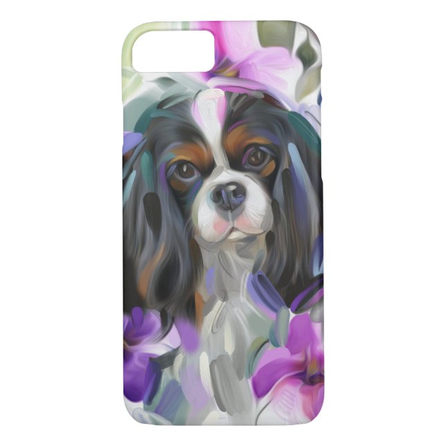 'Anemone' Tricolor cavalier dog art phone case (Back)
