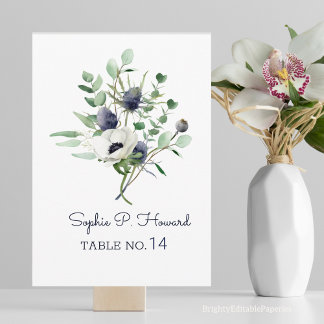 Anemone Watercolor Wedding Table Number Template