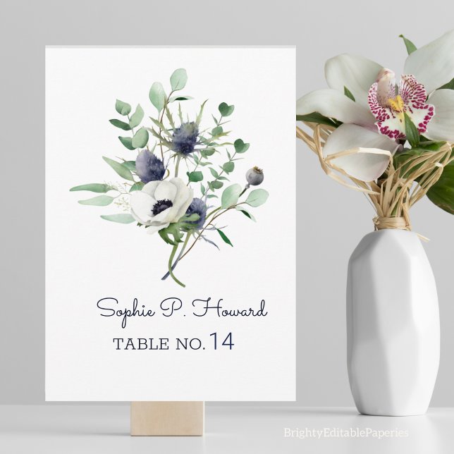 Anemone Watercolor Wedding Table Number Template (Creator Uploaded)