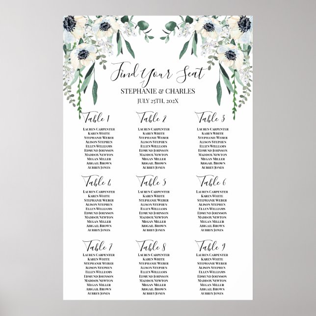 Anemone Wedding Seating Chart (Front)