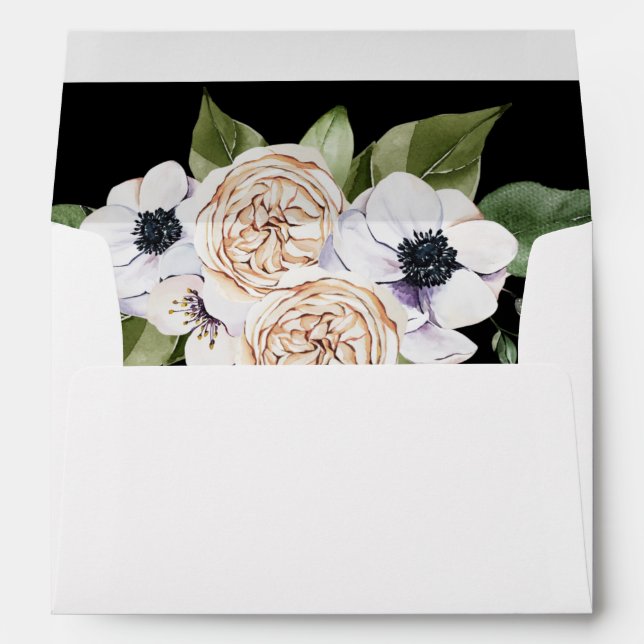 Anemone White Floral - Black Envelope (Back (Bottom))