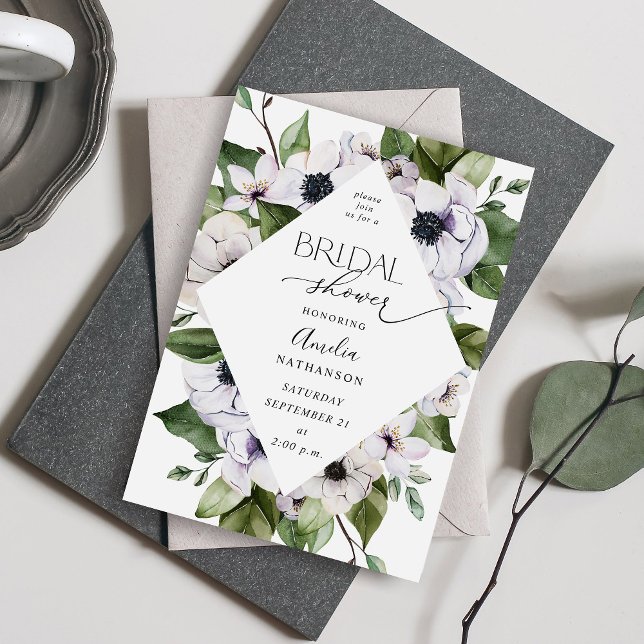 Anemone White Floral Bridal Shower Invitation (Creator Uploaded)