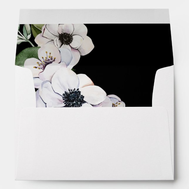 Anemone White Floral Envelope 2 - Black (Back (Bottom))