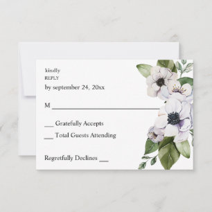Anemone White Floral no Meal RSVP Card