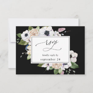 Anemone White Floral w Meal RSVP 2 - Black Card