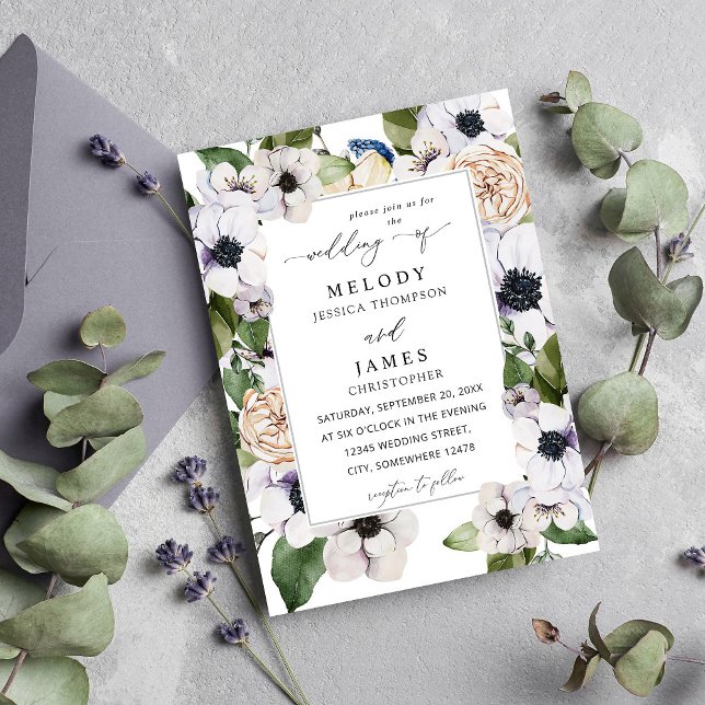 Anemone White Floral Wedding Invitation (Creator Uploaded)