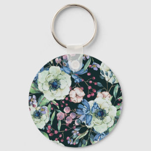 Anemone Wildflowers: Vintage Watercolor Pattern Key Ring