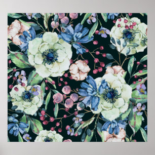 Anemone Wildflowers: Vintage Watercolor Pattern Poster