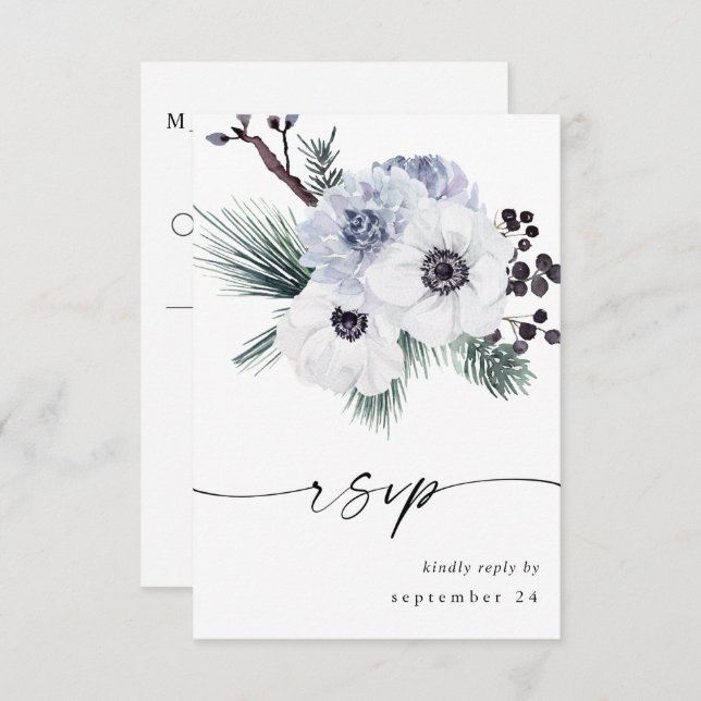 Anemone Winter White Floral no Meal RSVP (Front/Back)