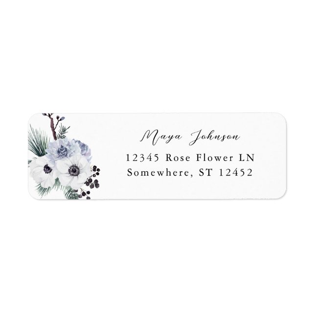 Anemone Winter White Floral Return Address (Front)