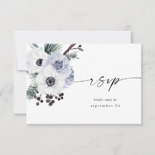 Anemone Winter White Floral w Meal RSVP Card