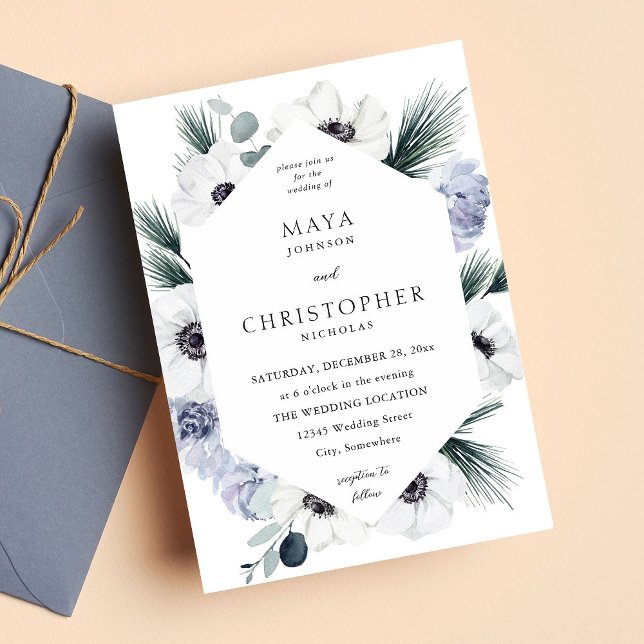 Anemone Winter White Floral Wedding Invitation (Creator Uploaded)