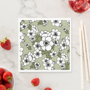 Anemones Black and White Floral Napkin