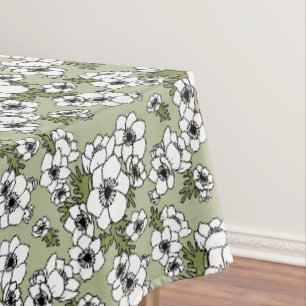 Anemones Black and White Floral Tablecloth