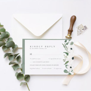 Anemones & Eucalyptus with Meal Choice Wedding RSVP Card