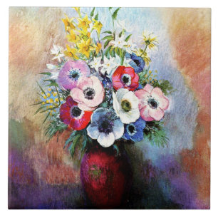 Anemones, famous painting, by Odilon Redon Tile