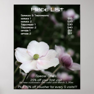 Anemones holistic treatments price list poster